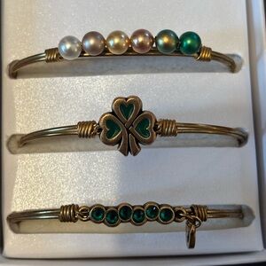 Luca + Danni Gold and Green Clover Bracelet Trio
